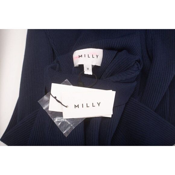 Milly Womans Turtlenck Midi Dress Size M Bustier Navy Blue Knit Stretch NWT - Picture 7 of 7